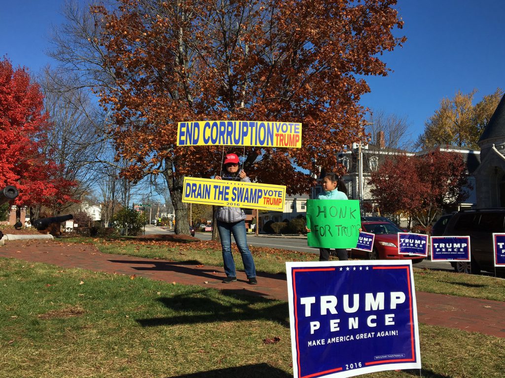 Jenny Cheung of Braintree, Mass. told reporter Shannon Dooling she's volunteering for #Trump today in NH 'cause it's a swing state.