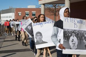 Students in Hartford join the national walkout over gun violence. (Ryan Caron King/Connecticut Public Radio).